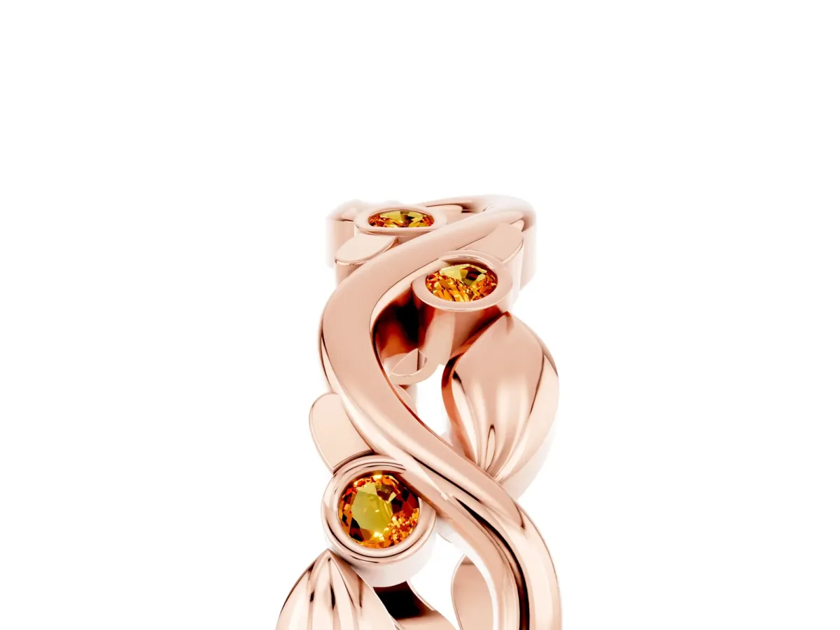 Round Citrine Leaf Eternity Band with Bezel Setting Rose gold
