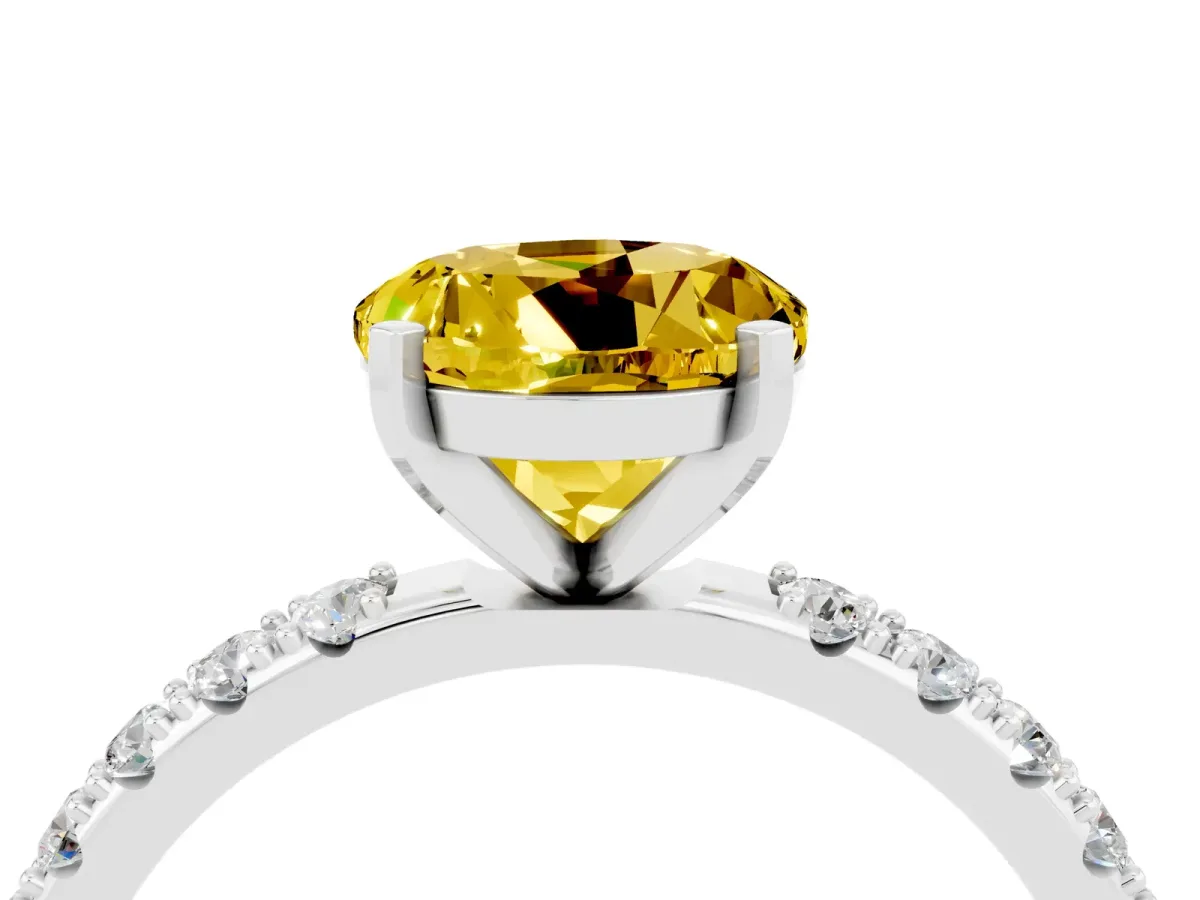 Round Cut Yellow Sapphire Solitaire Pavé Band with Four-Prong Setting Silver