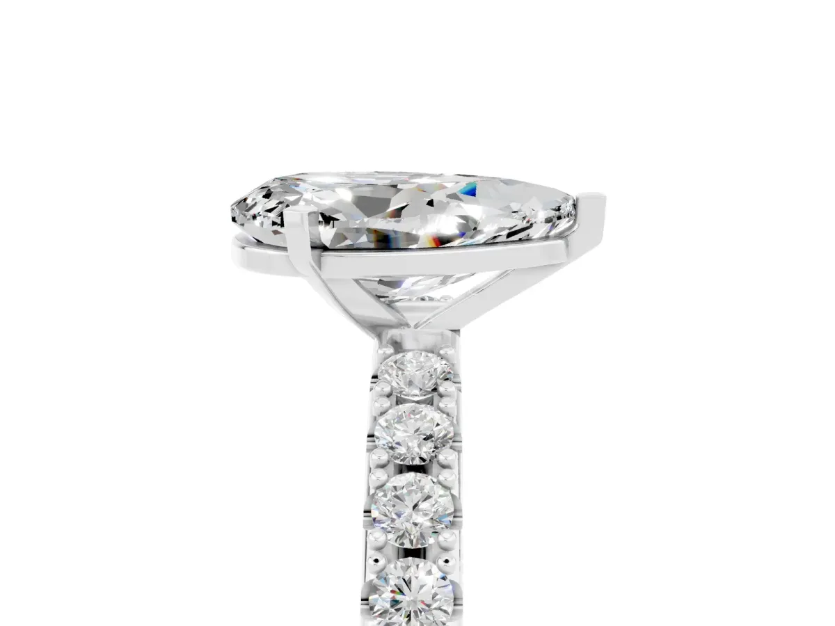 Pear Cut Moissanite Solitaire Pavé Band with Four-Prong Setting Platinum