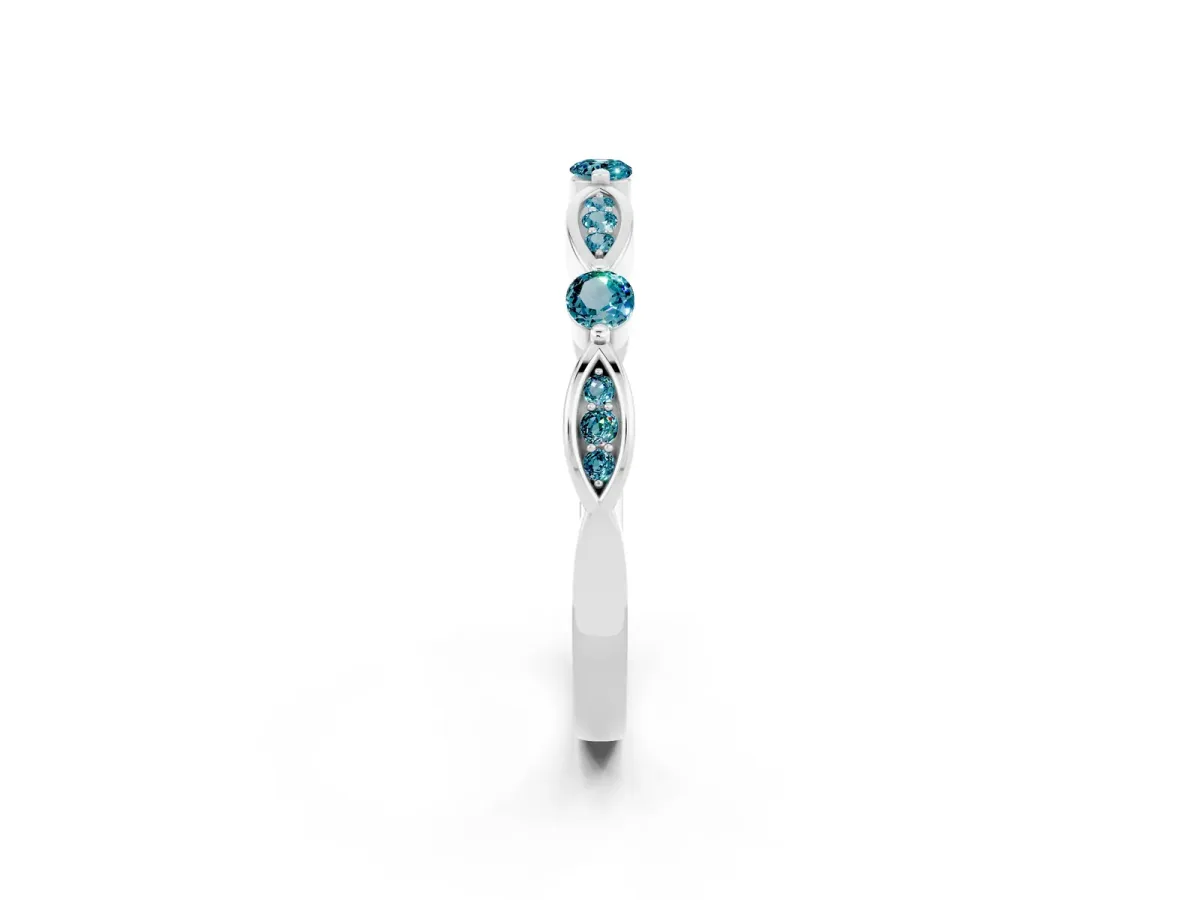 Marquise and Round Blue Topaz Milgrain Band with Bezel Setting Platinum