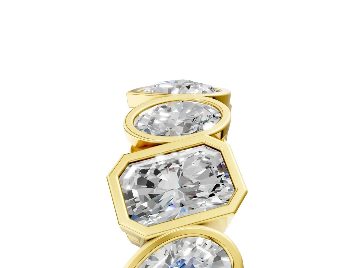 Mixed Shape Diamond Bezel Set Eternity Wedding Band Yellow gold