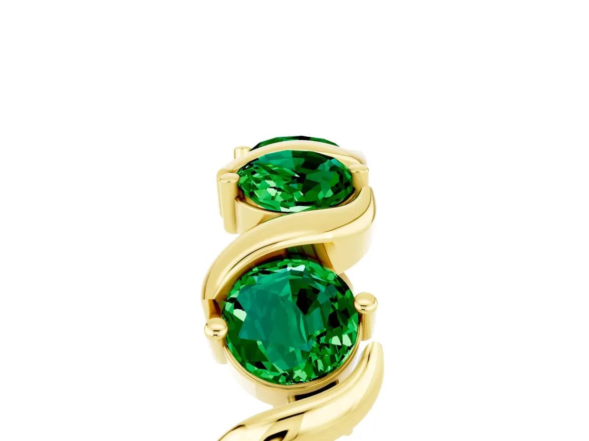 Round Emerald Half Eternity Band with Wave Prong Setting Yellow gold