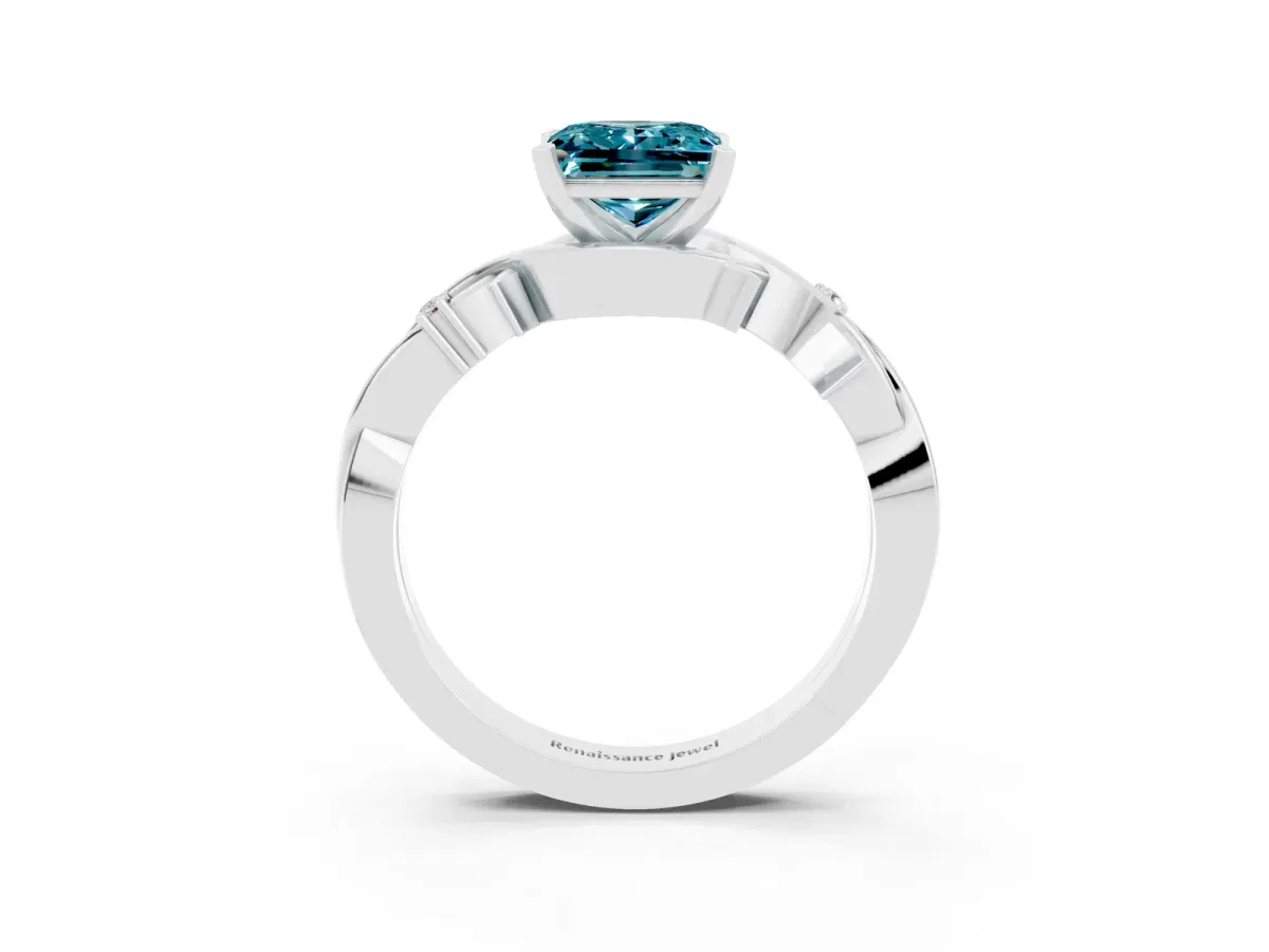 Princess Cut Blue Topaz Solitaire Ring with Twisted Band and Prong Setting Silver