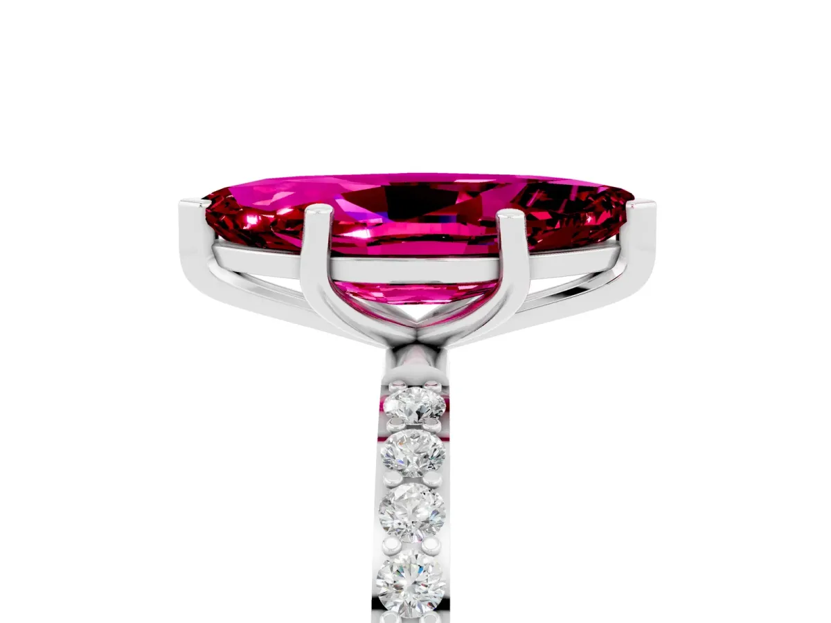 Marquise Cut Garnet Solitaire Ring with Round Pavé Band and Prong Setting Silver
