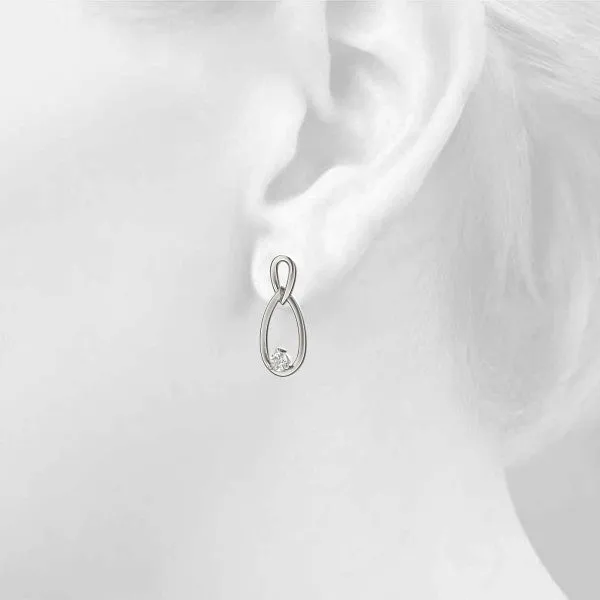 Round Diamond Teardrop Earrings with Bezel Setting and Loop Band White gold