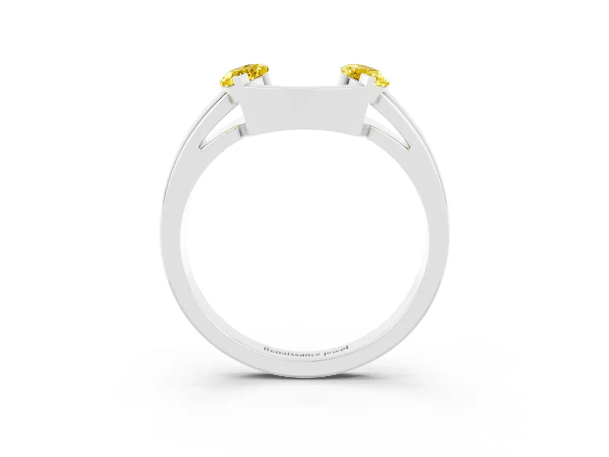 Marquise Yellow Sapphire Open Band Ring with Tension Setting Platinum