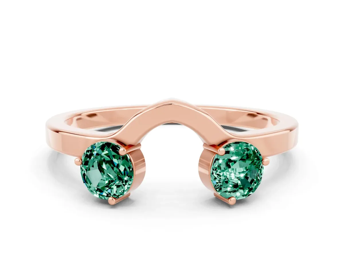Dual Round Green Sapphire Open Band Ring with Prong Setting Rose gold