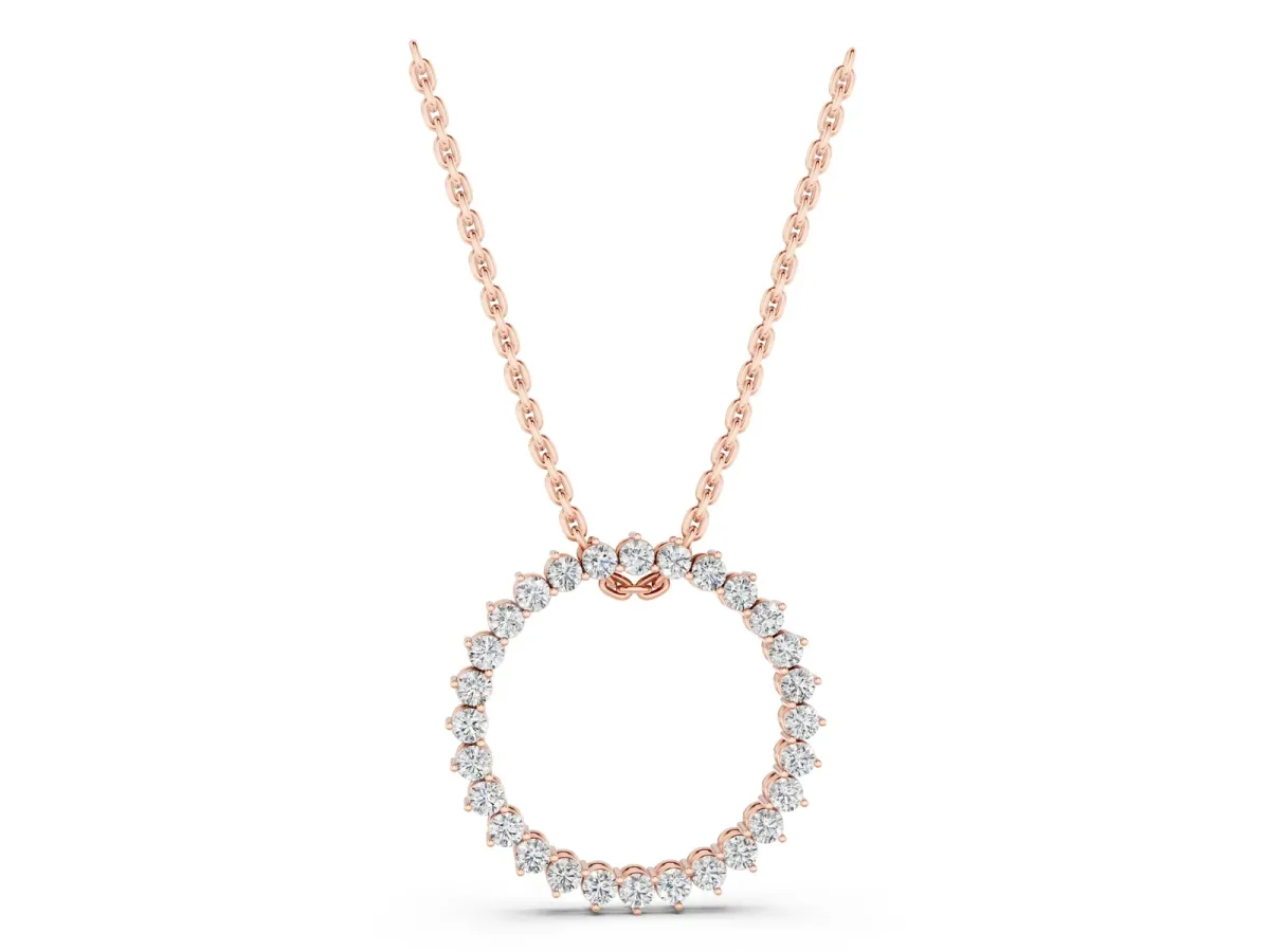 Round Diamond Prong-Set Halo Pendant Rose gold