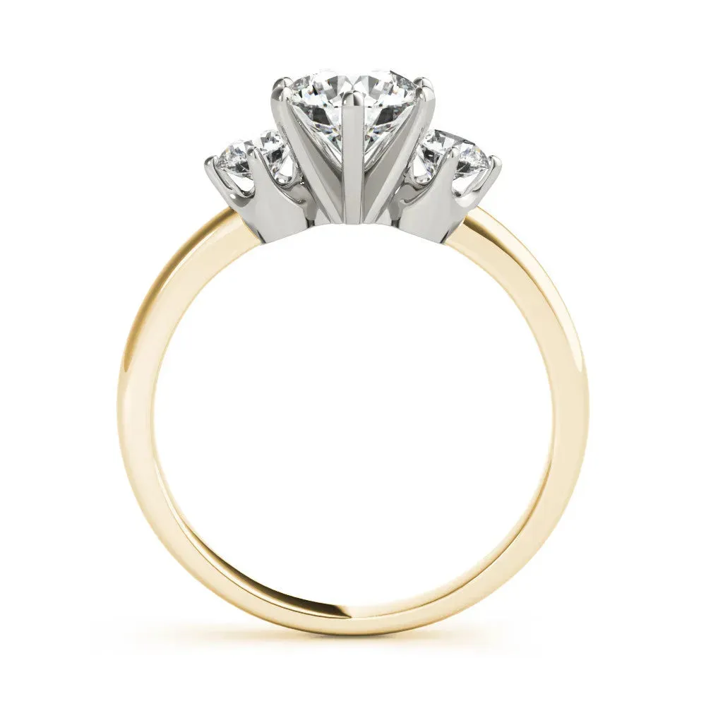 Three-Stone Round Cut Cut Solitaire Diamond Ring with Prong Setting Yellow gold