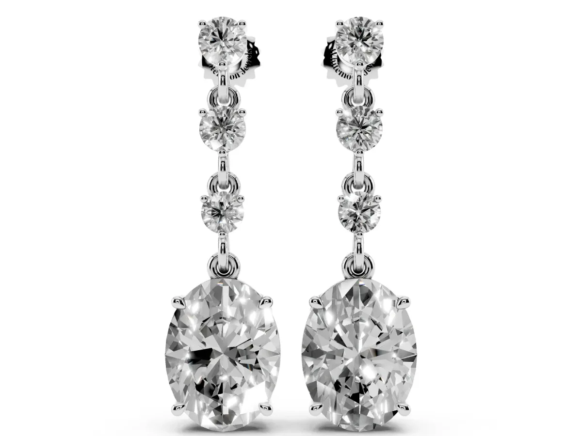 Round and Oval Diamond Drop Earrings Silver
