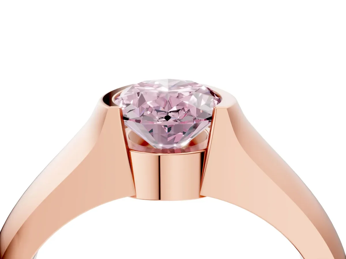 Fancy Pink Oval Cut Solitaire Bezel Set Diamond Ring with Wide Band Rose gold