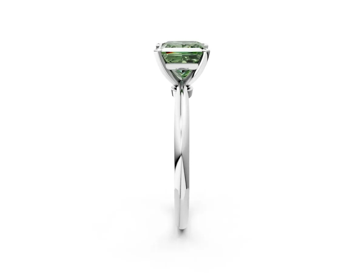 Fancy Green Princess Cut Diamond Solitaire Ring with Six-Prong Setting and Classic Band Silver