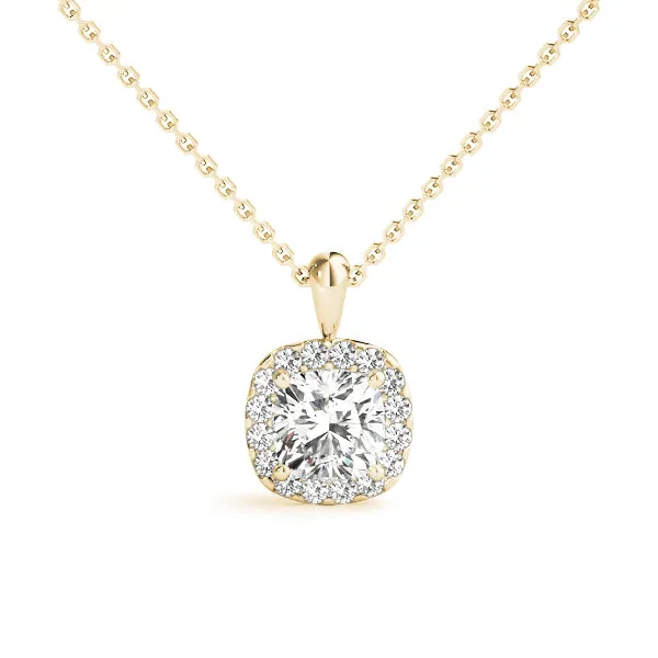 Cushion Halo Diamond Pendant with Four-Prong Setting Yellow gold