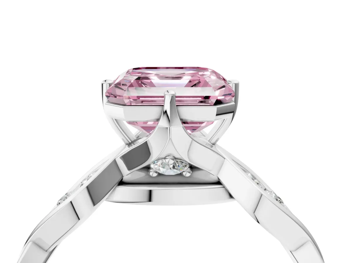 Fancy Pink Asscher Cut Solitaire Twist Band with Leaf Prong Setting Platinum