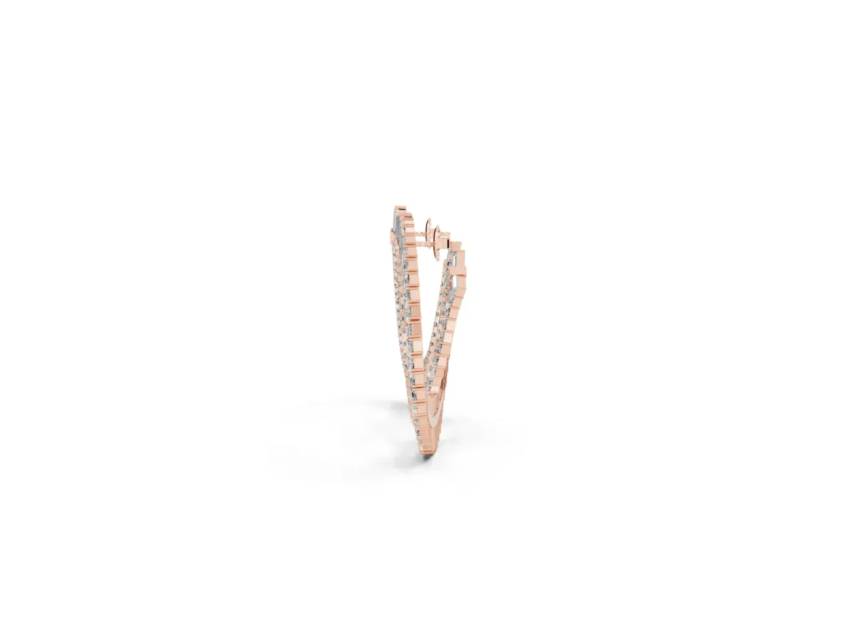 Baguette and Round Diamond Fanned Hoop Earrings Rose gold