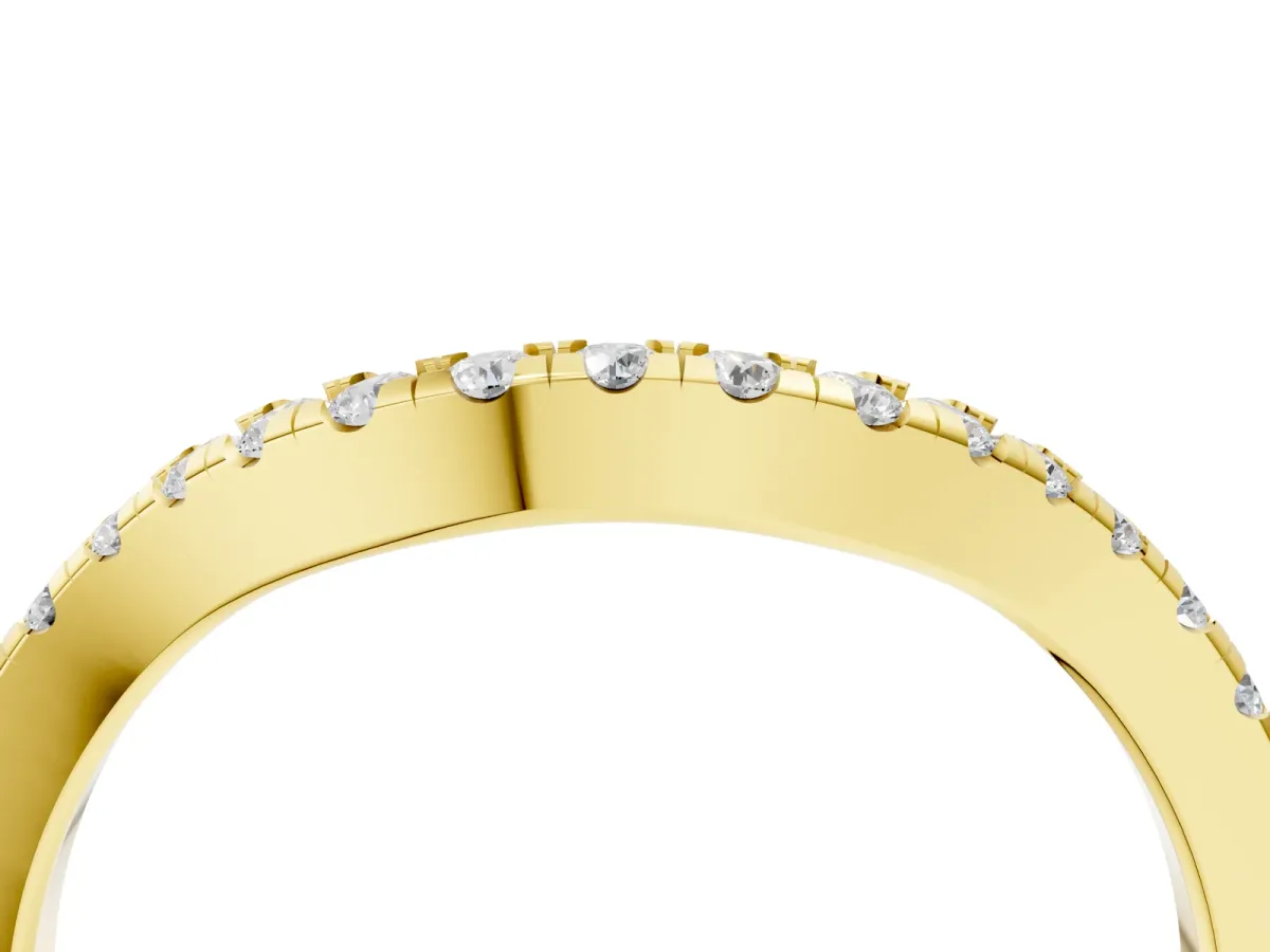 Round Diamond Curved Pavé Wedding Band with U-Prong Setting Yellow gold