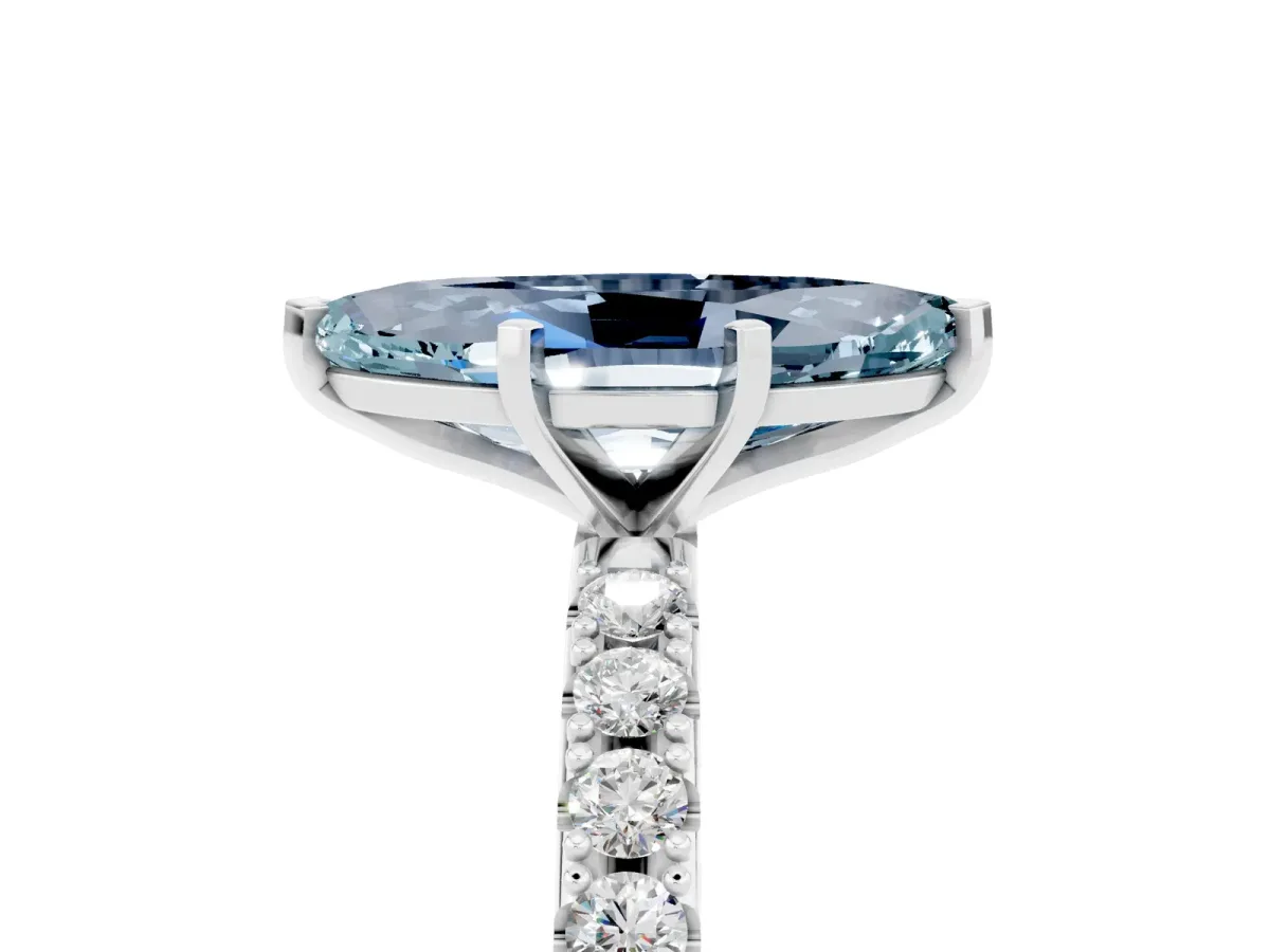 Marquise Cut Aquamarine Solitaire Pavé Band with Four-Prong Setting Silver