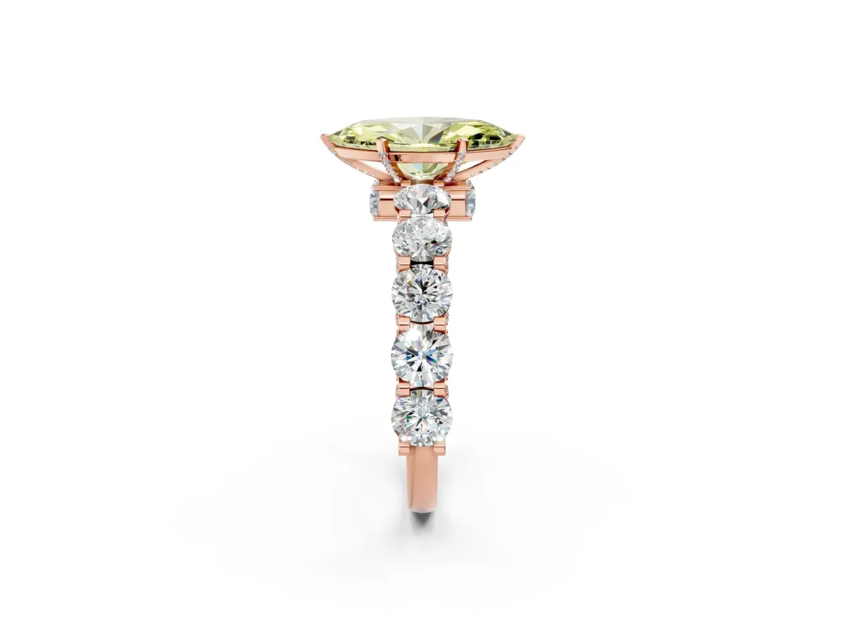 Fancy Yellow Marquise Cut Diamond Side Stone Engagement Ring with Four-Prong Setting Rose gold