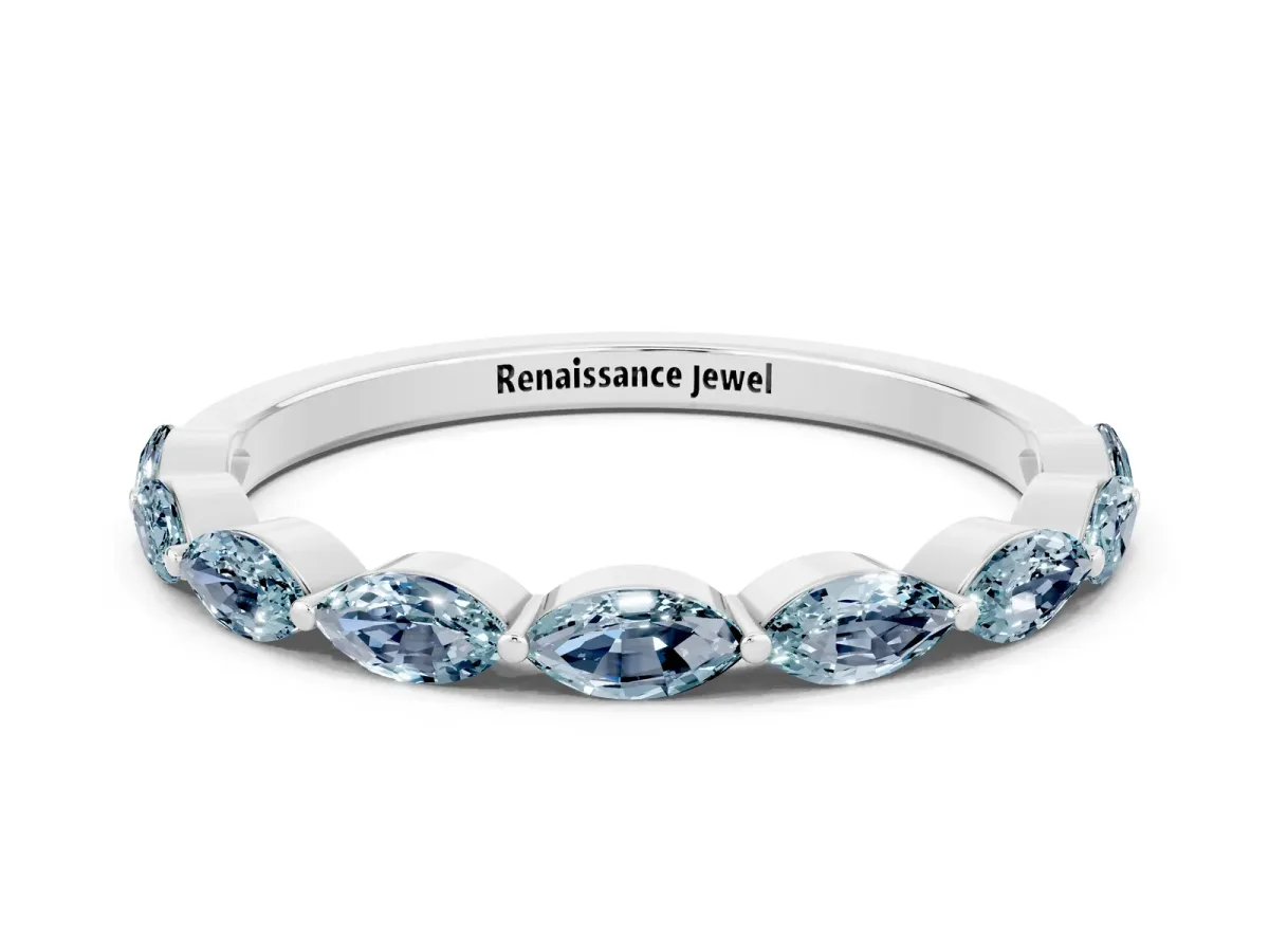 Marquise Aquamarine Half Eternity Band with Prong Setting Silver
