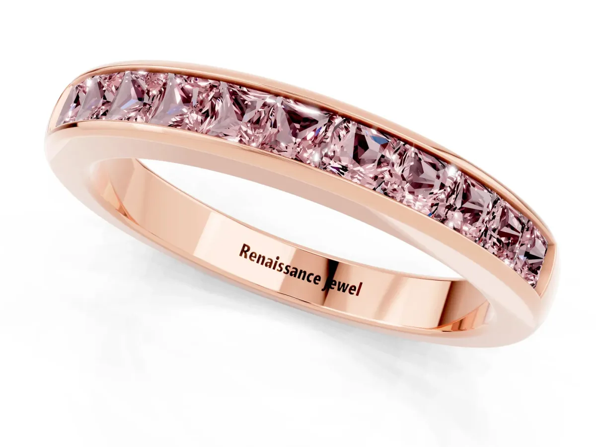 Channel Set Princess Cut Morganite Eternity Band Rose gold