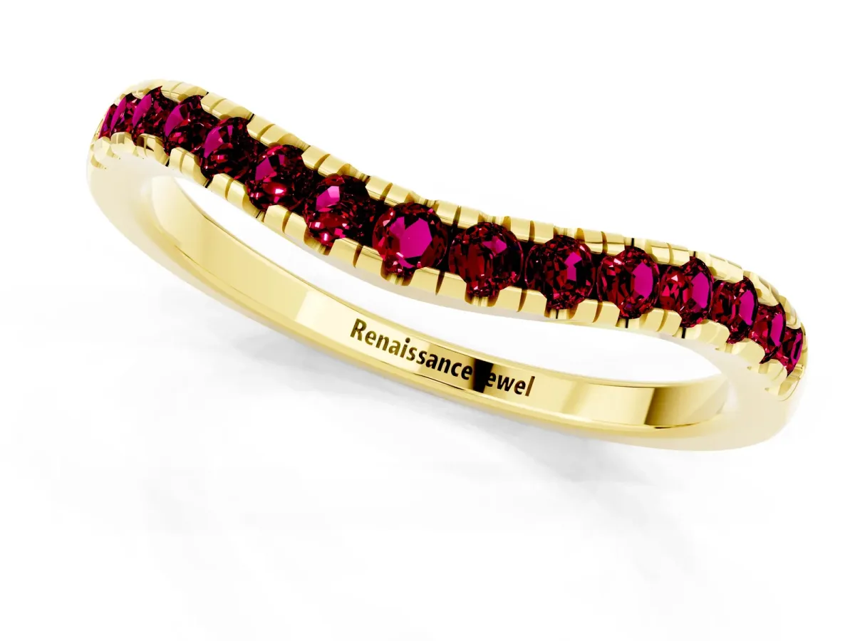 Garnet Pavé Curved Wedding Band Yellow gold