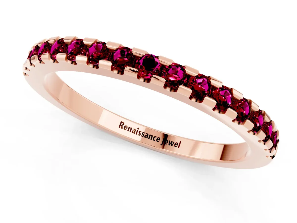 Round Garnet Pavé Set Eternity Band with Micro Prong Setting Rose gold