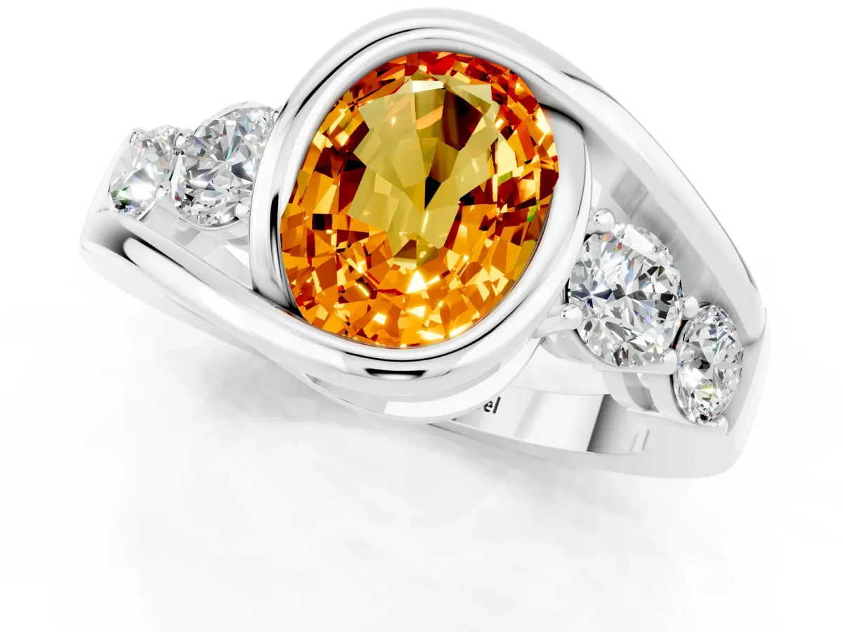 Bezel Set Oval Cut Citrine Bypass Ring with Round Accents Silver