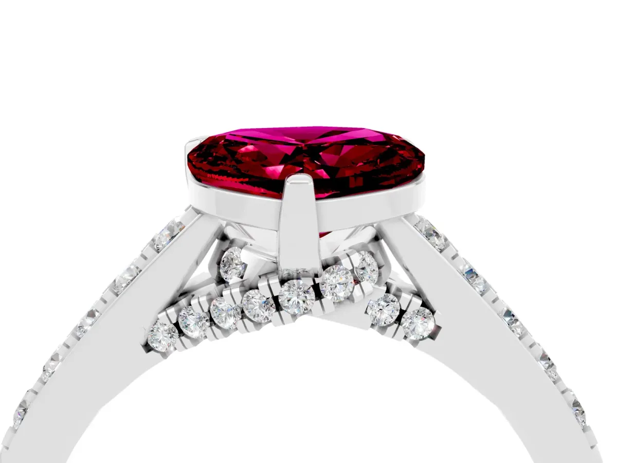 Heart Cut Garnet Solitaire Ring with Crossover Gallery and Round Pavé Band Silver