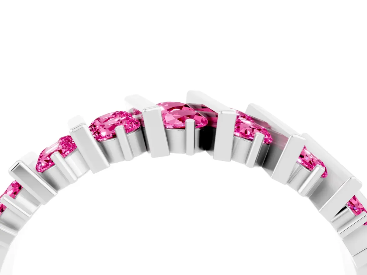 Channel Set Round Pink Sapphire Anniversary Band with Vertical Prongs Silver