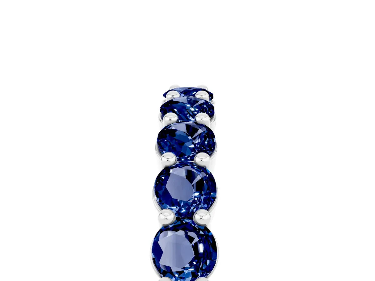 Round Blue Sapphire Half Eternity Band with Prong Setting Silver