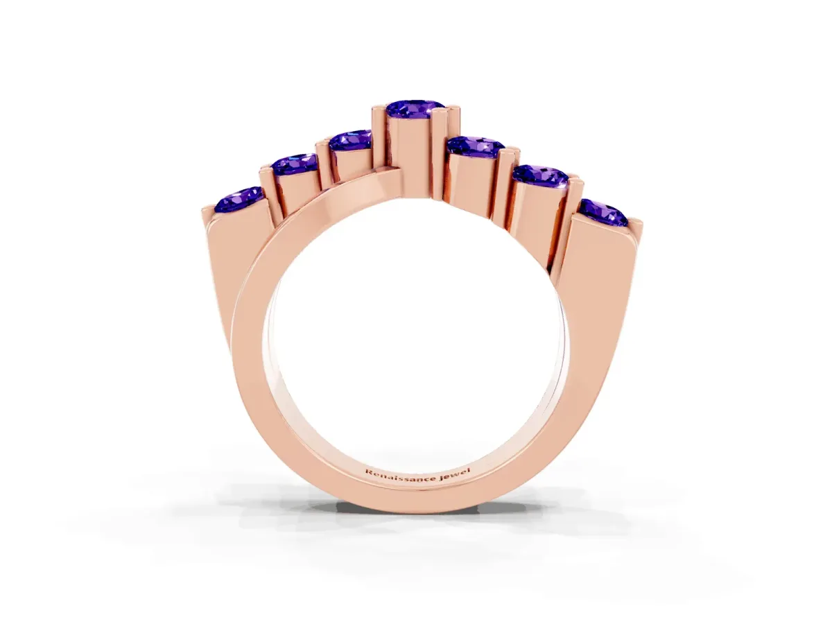 Round Tanzanite Prong-Set Crossover Band Rose gold