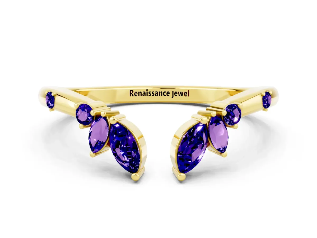 Open Marquise Cluster Tanzanite Band with Prong Setting Yellow gold
