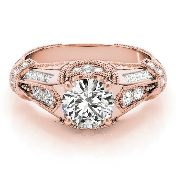 Vintage Milgrain Round Cut Diamond Split Shank Ring with Prong Setting Rose gold