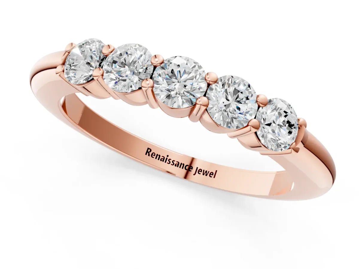 Five-Stone Round Diamond Prong Set Half-Eternity Band Rose gold