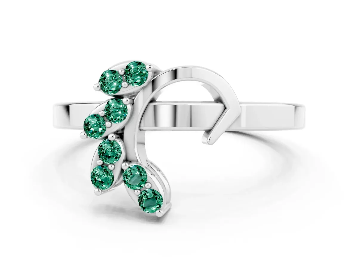Marquise Green Sapphire Cluster Bypass Ring with Prong Setting White gold