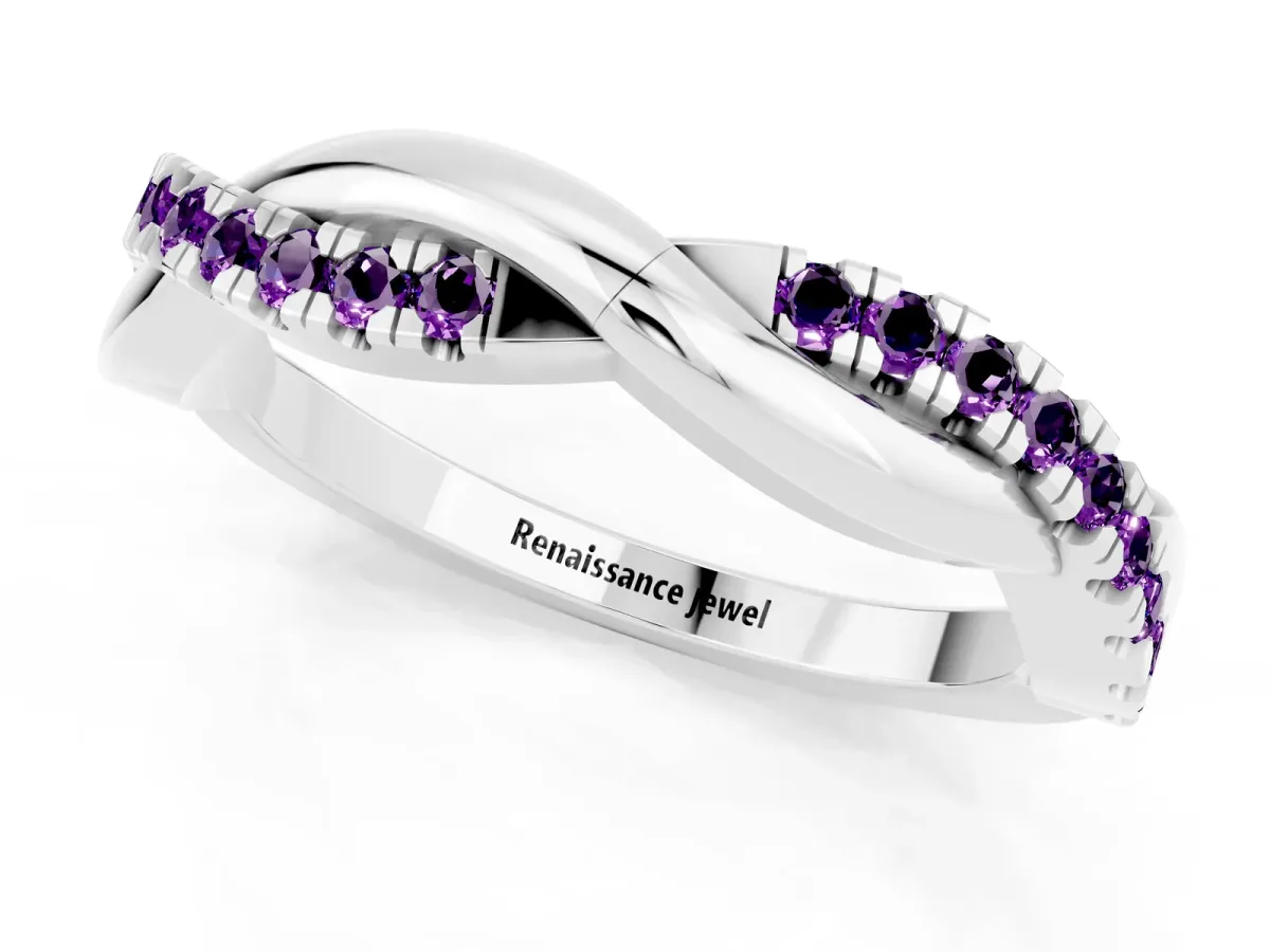 Round Amethyst Twisted Infinity Band with Prong Setting Platinum