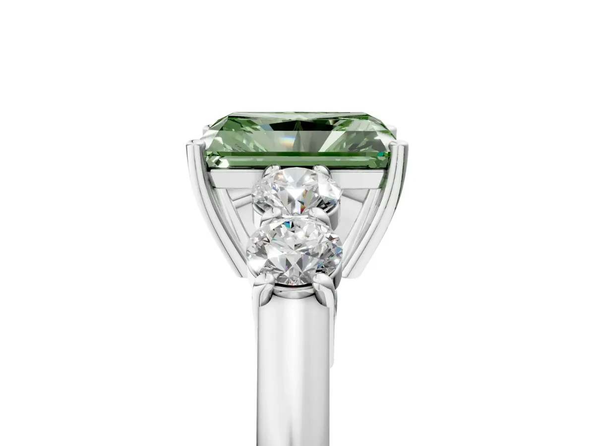 Fancy Green Radiant Cut Cut Diamond Five-Stone Prong Set White Gold Ring Platinum