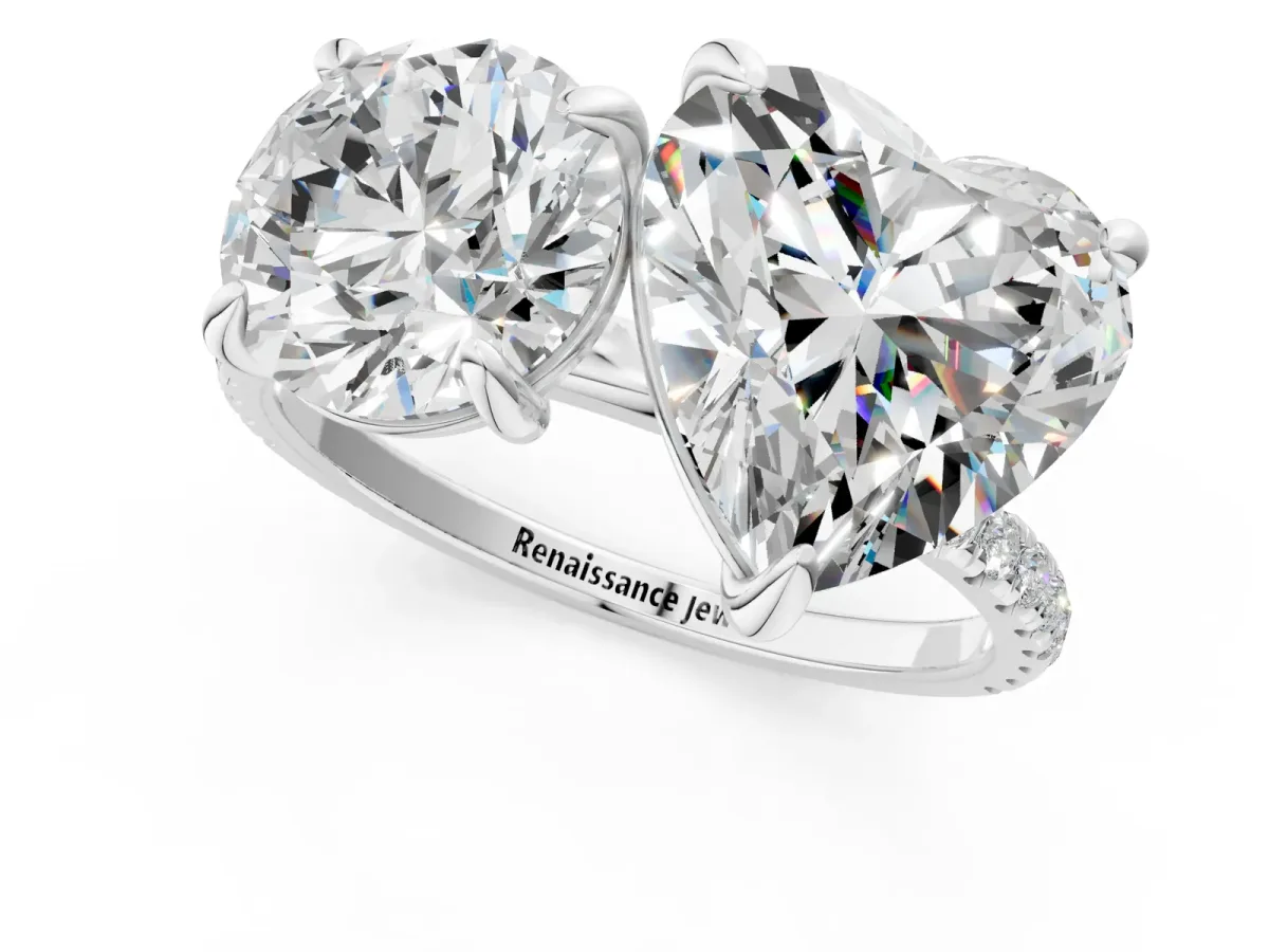 Round and Heart Toi Moi Ring with Prong Setting and Pave Band Silver