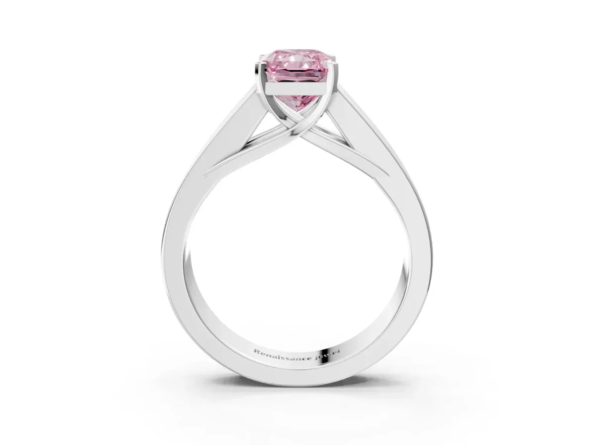 Fancy Pink Radiant Cut Cut Channel Set Solitaire Ring with Four-Prong Setting White gold