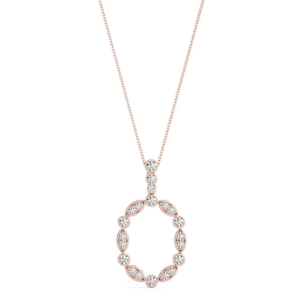 Round and Marquise Diamond Bezel Set Pendant Rose gold