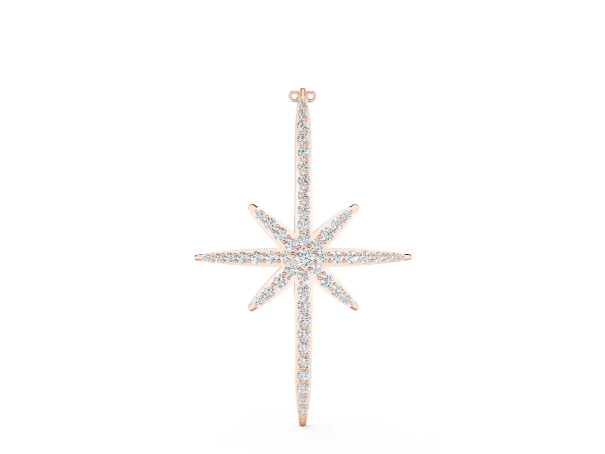 Pavé Round Diamond Starburst Pendant with Prong Setting Rose gold