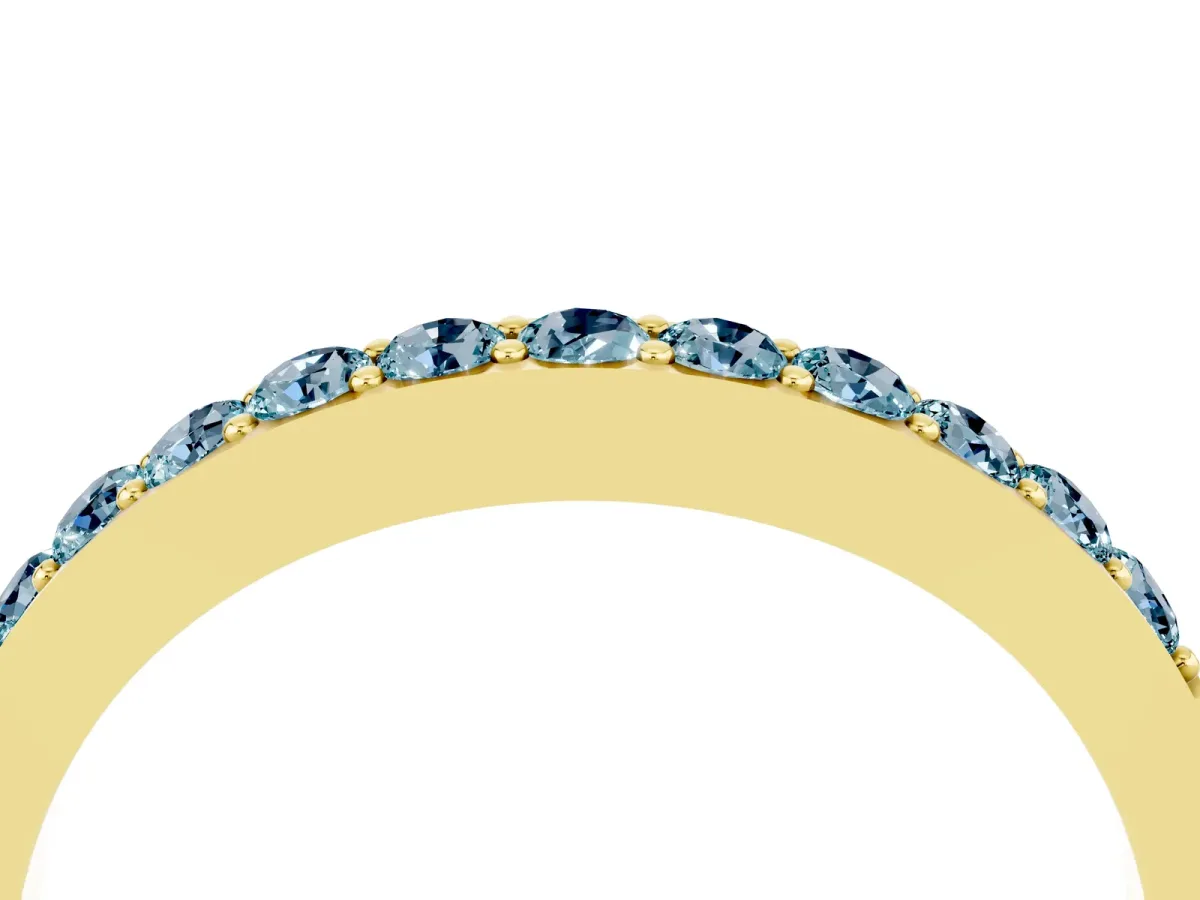 Round Aquamarine Curved Wedding Band with Channel Setting Yellow gold