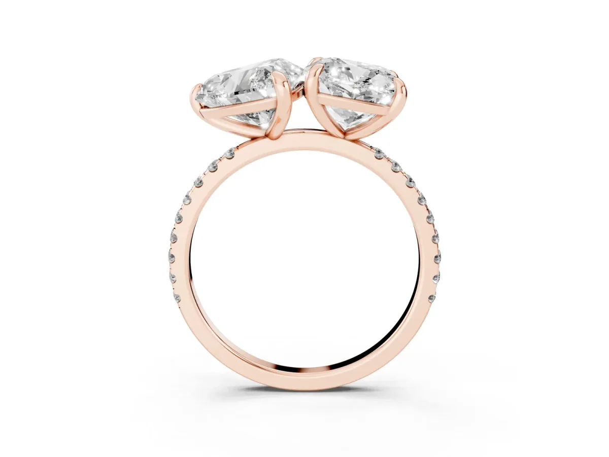 Cushion and Heart Toi Moi Ring with Prong Setting and Pave Band Rose gold