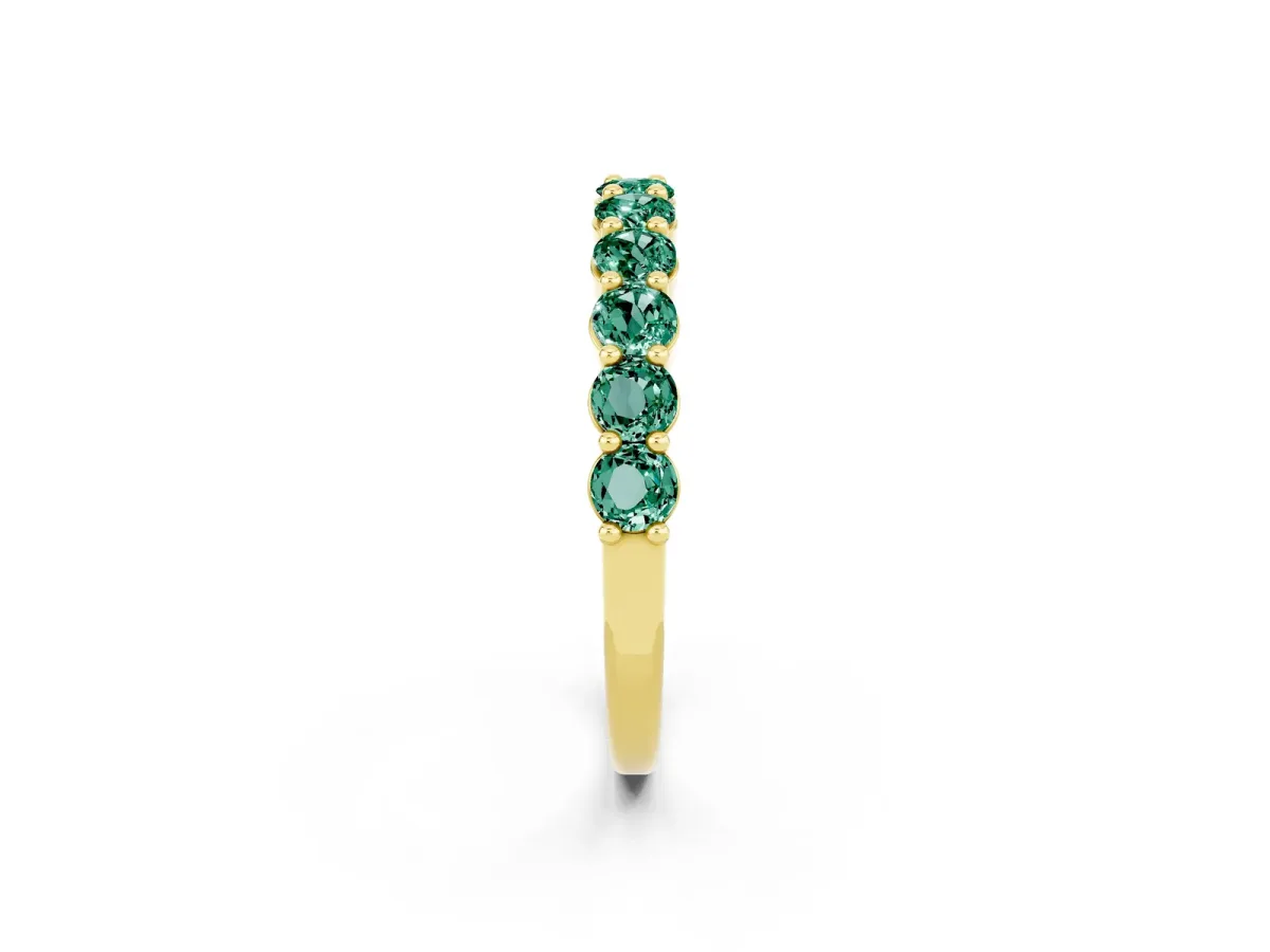 Round Green Sapphire Half Eternity Band with Prong Setting Yellow gold