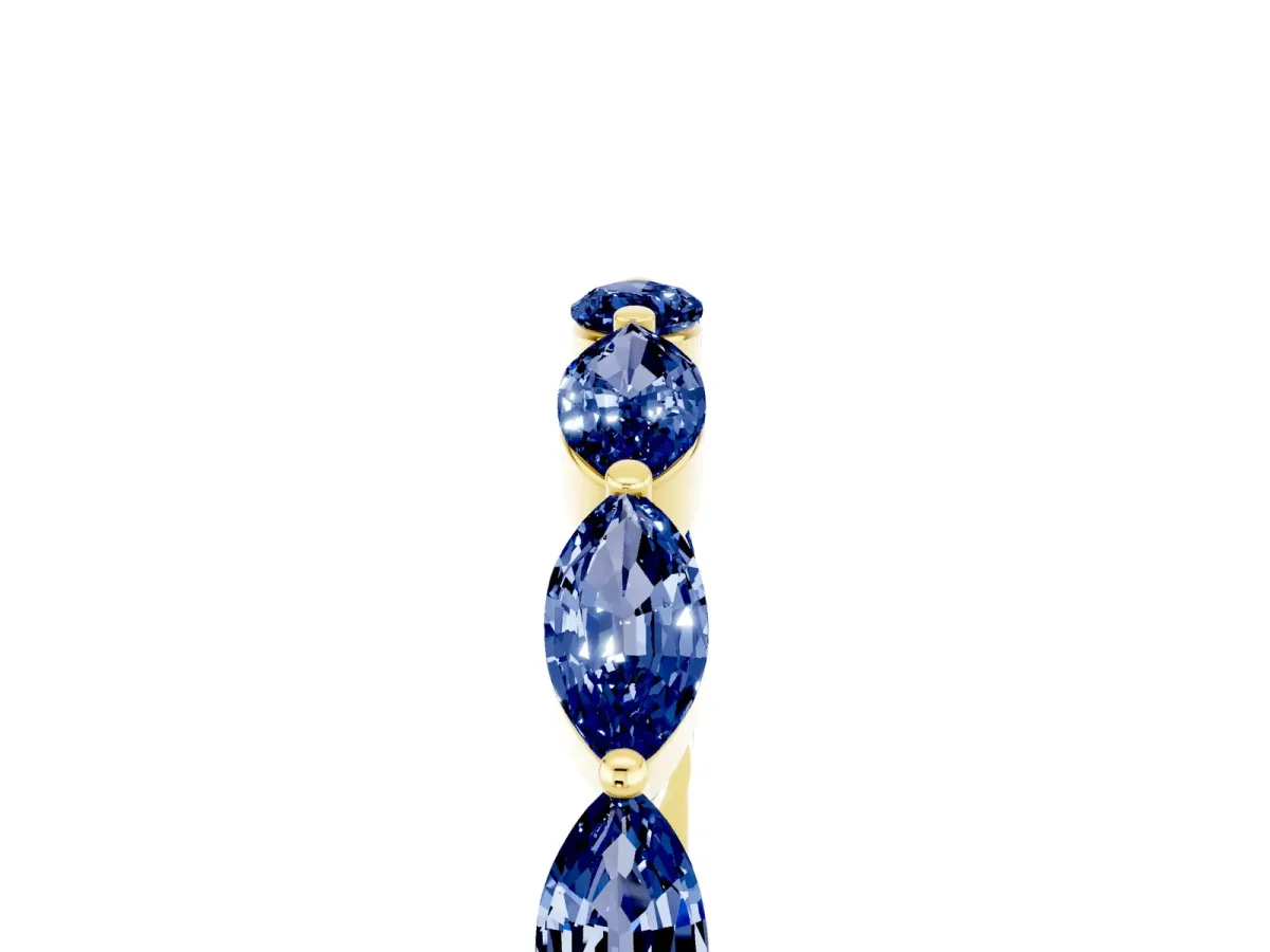 Marquise Blue Sapphire Half Eternity Band with Prong Setting Yellow gold