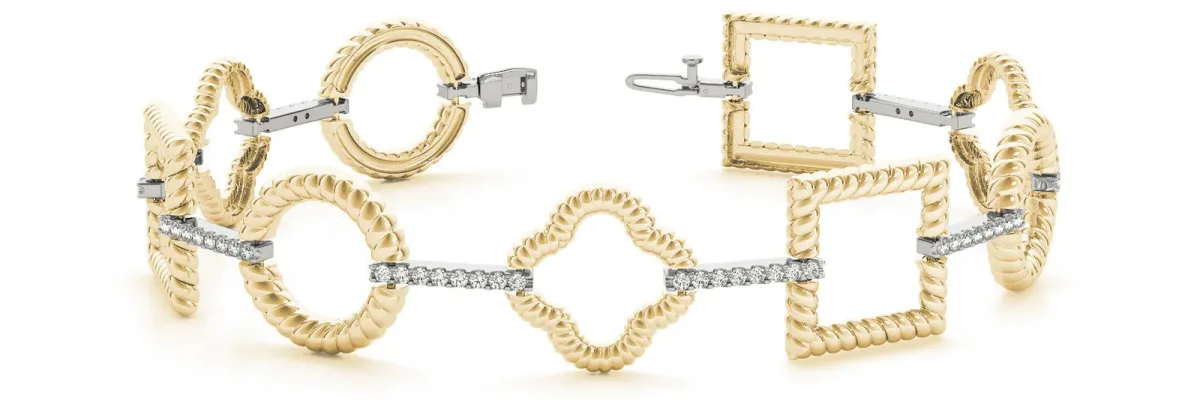 Round Diamond Rope Link Bracelet with Pavé Setting Yellow gold