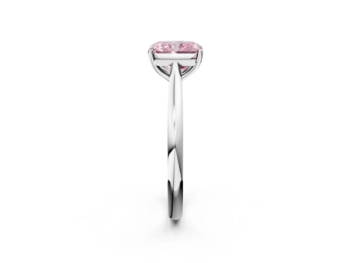 Fancy Pink Radiant Cut Cut Solitaire Ring with Cathedral Band and Four-Prong Setting Platinum