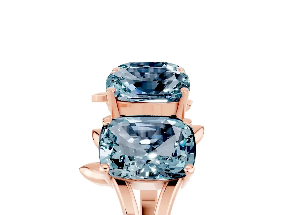 Emerald Cut Aquamarine Prong-Set Half Eternity Band Rose gold