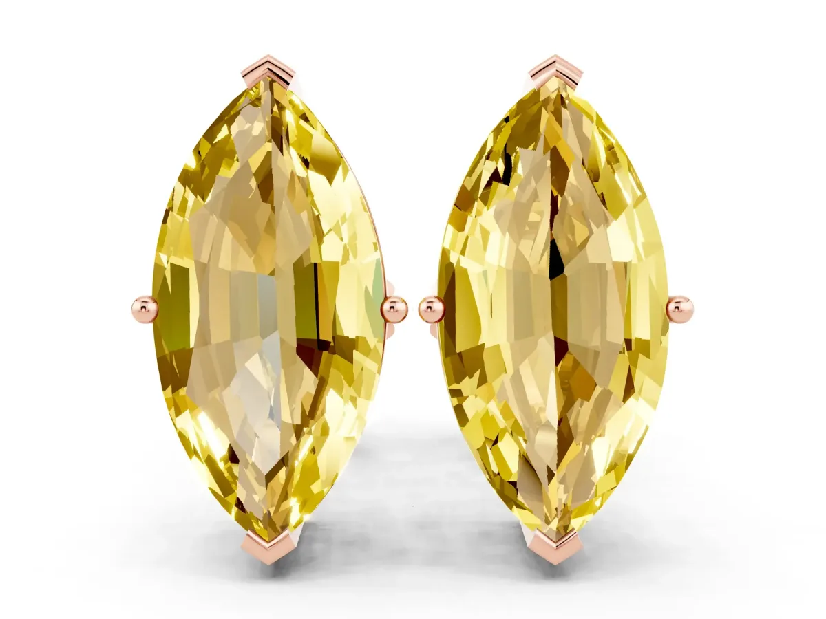Marquise Cut Yellow Sapphire Stud Earrings Rose gold