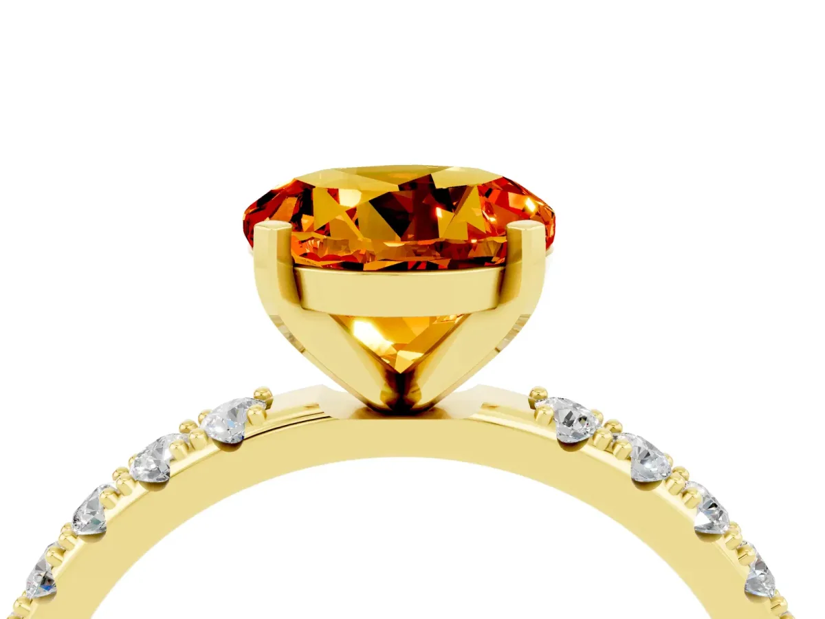 Round Cut Citrine Solitaire Pavé Band with Four-Prong Setting Yellow gold